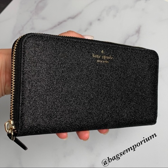 Kate Spade Black Glitter Zip Wallet - Picture 2 of 12